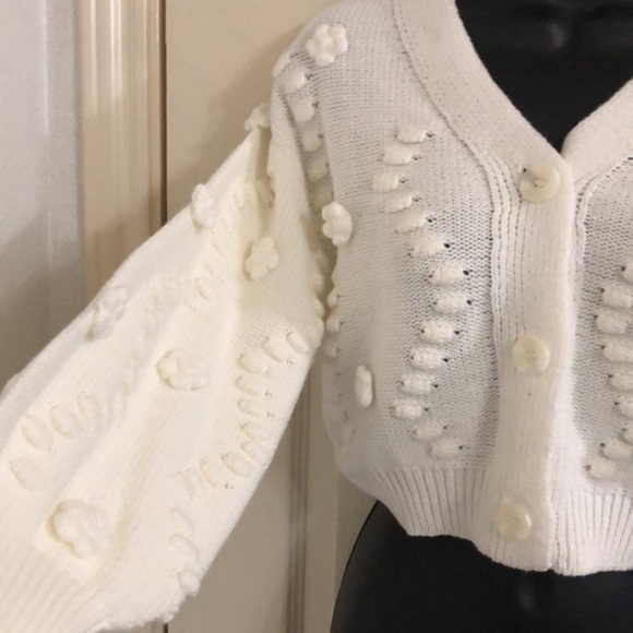 Jessica Simpson cute cream dotted v-neck long sleeve cardigan sweater size‎ M - Picture 6 of 11